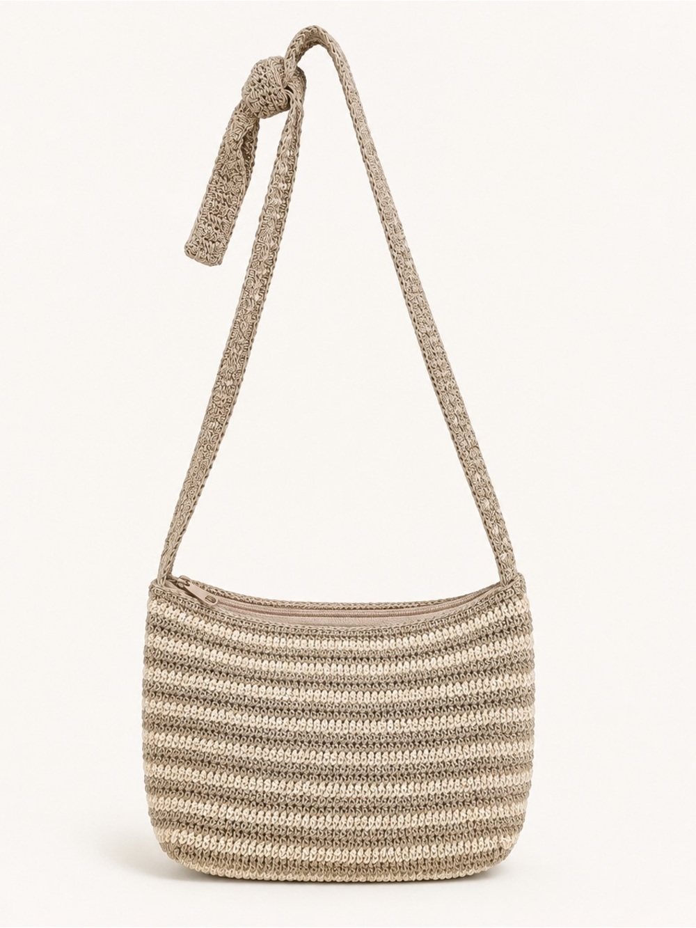 Frankie & Johnnie Neutral Woven Striped Crossbody Bag